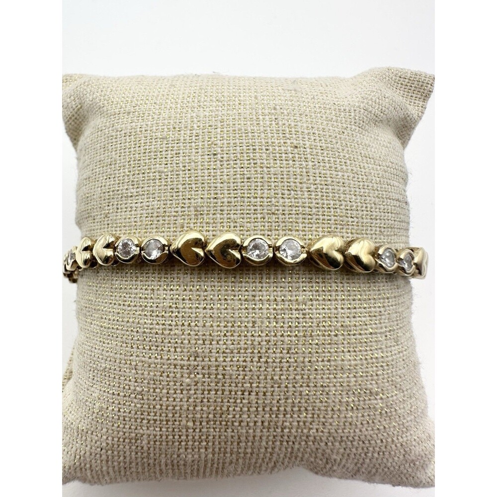 925 Sterling Silver Bezel Set Heart Tennis Bracelet 14k Gold Vermeil 7.5”